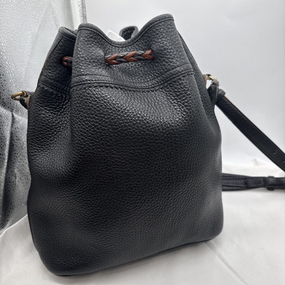 Dooney & Bourke All Weather Leather Drawstring Bucket Bag Black Vintage Made US - Picture 4 of 12